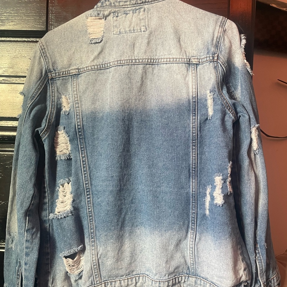 American Bazi Blue Blazer with Distressed Details